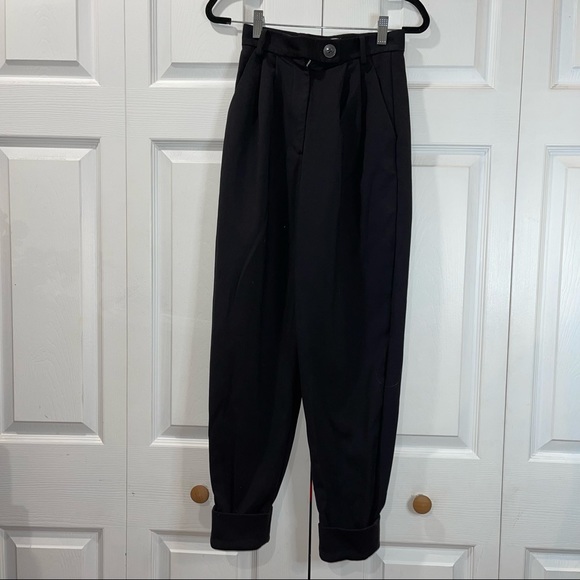 & Other Stories High Waist Tapered Button Front Black Pants - Picture 3 of 6